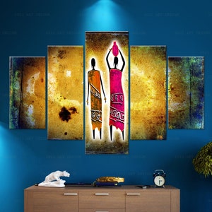 African wall art, African Canvas print Living Room Decor, Abstract print colorful art, Ethnic Art Black Girls Painting Poster South african