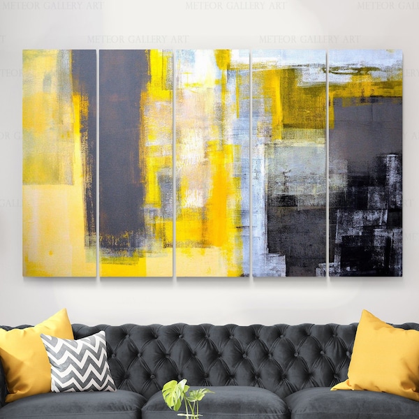 Yellow Abstract canvas Art, Yellow Grey Black Abstract, Yellow Abstract  wall art, yellow art print, abstract yellow painting, yellow canvas