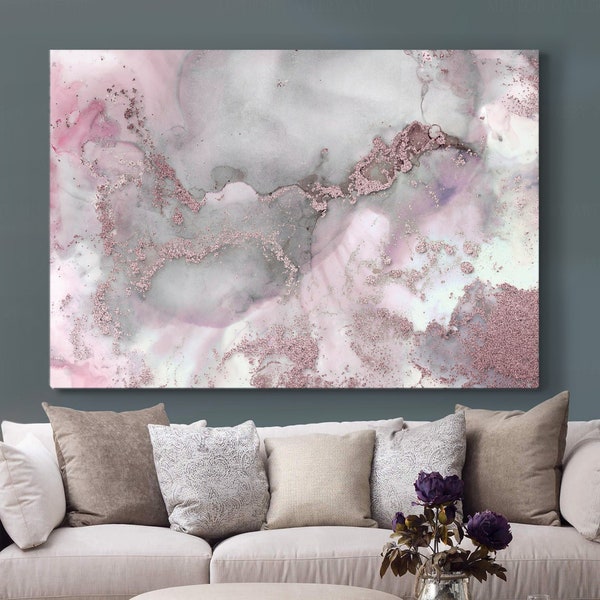 Impresión de tinta de alcohol rosegold rosa Abstracto Arte de pared Lienzo, Arte de pared de mármol gris rosa, Lienzo de arte moderno gris rosa, abstracto rosa