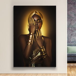 African Woman Canvas, Black Woman Canvas, African Wall Art, Woman Wall Art, Black Gold Girl, Modern Wall Art, woman canvas print, Woman Art