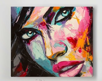 Woman Wall Art, Fantasy Woman Colorful Portrait, Woman Canvas Painting, Woman Face Oil Painting Canvas Art, Girl Print, Female Art