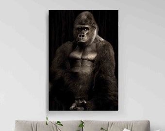 Gorilla poster, Animal prints, Animal wall art, Gorilla print, Black Gorilla decorative canvas painting, Gorilla art, Safari African Animal