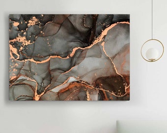 Abstract Wall Art, Marble Decor, Brown Room decor, Abstract black, Gold Canvas Painting, Gray art, Abstract brown poster, Living Room Decor