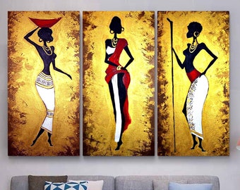 Arte mural africano, decoración artística africana, arte de mujer negra, impresión étnica, pintura de mujer, arte mural de mujer, lienzo de mujer africana, hermoso lienzo