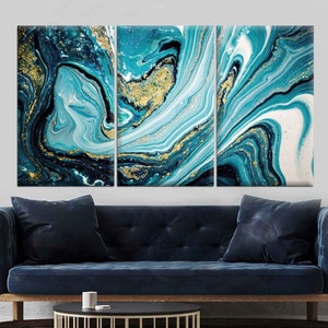 Marble Canvas, Modern Art, Turquoise Color, Canvas Painting, Home Decoration, Contemporary Art, Turquoise Wall Art, Marbling Wall Decor