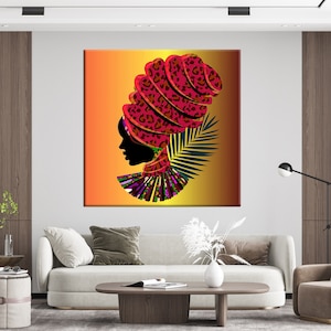 Silhueta de mulher africana, estampa de leopardo, pintura em tela, padrão de mulher afro, mulher de turbante, mulher de turbante mulher negra, colorido, folha