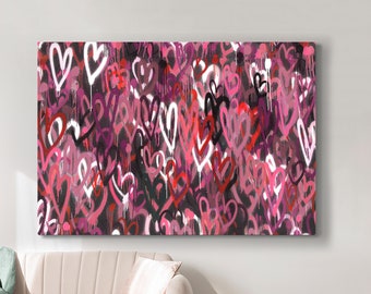 Love Hearts Graffiti Banksy Print Wall art, Banksy Love Heart canvas, Banksy Graffiti art, Banksy print, Love art heart art, Pink Wall Print