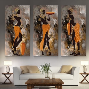 African Wall Art, Orange women canvas print, Woman silhouette Art, African Girl Canvas ethnic Painting art, Woman wall art, woman on canvas