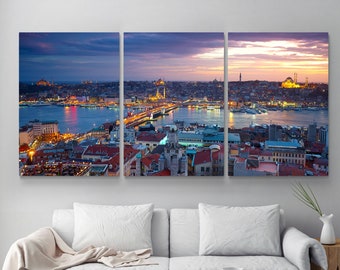 Istanbul Wall Art, Cityscape Painting, istanbul skyline, Mosque print, Turkey turkish art, Living Room decor, Sunset Print, Landscape arts