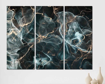 Abstract wall art, with smoke pattern, Living Room decor, Green abstract Print, gold and Green Print, Abstract Painting, Marble Decor