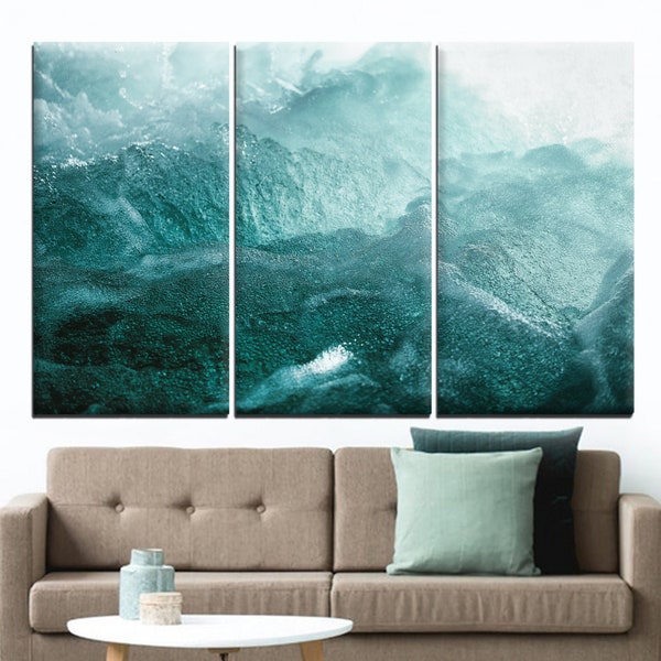 Abstract Sea Waves, Canvas Painting, Blue-White Paint Transition, Brush Stains, Art Decor, Large Wall Art, Modern Art, Gift printing