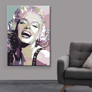 Marilyn Monroe Color Arte abstracto lienzo Pintura impresa, Marilyn Monroe Wall Art Print, Mujer sonriente, Marilyn color Photo Print, Regalo de la casa