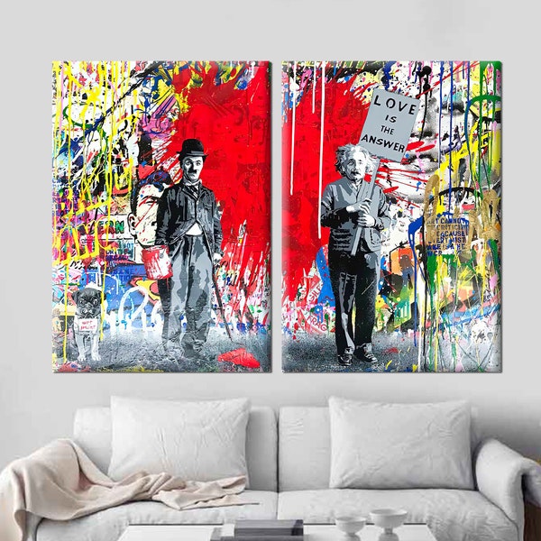 Banksy Color Print,Mr. Brainwashing,Banksy Street Art,Mr.Brainwashing Poster,Charlie Chaplin,Albert Einstein Poster Kunst,Graffiti,Geschenk design