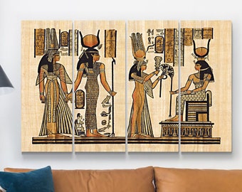 Egyptian wall art, Queen Nefertari Horus with Ra, Egyptian Decor,Egyptian Papyrus Drawing Canvas Decor,Egyptian Ethnic Pattern,Egyptian Gift