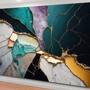 Green Gold Marble Canvas, Luxury Wall Art, Abstract Wall Decor, Green Yellow Abstract, Abstract art, Oversize Canvas Art, Contemporary Art