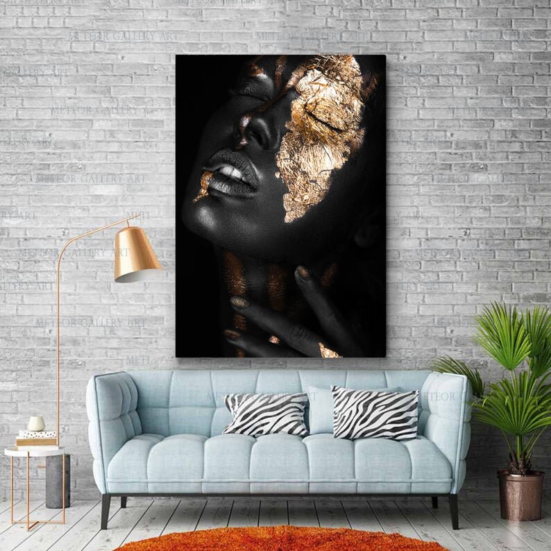 African Art Print Black and Yellow Wall Decor Ethnic Ladies Etsy