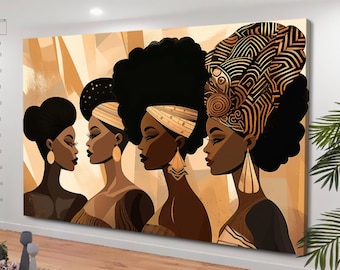 African Woman Wall Art, Women Canvas Art, Afro African American Print, Traditional Beautiful Black Woman Fashion, Contemporary Art, canvas