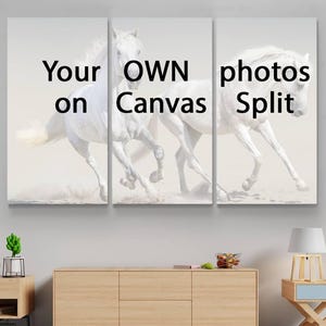 Your OWN photos on Canvas Split, 3 Panels Canvas Wall Art, Decoration for your home or office for Interior, Photo gift art, Custom Photo