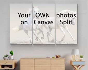 Your OWN photos on Canvas Split, 3 Panels Canvas Wall Art, Decoration for your home or office for Interior, Photo gift art, Custom Photo