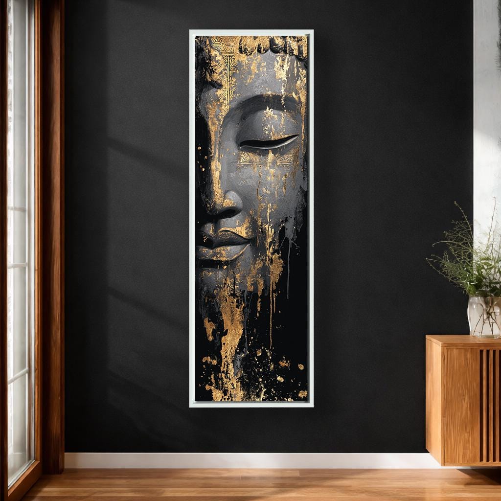 Buddha Canvas Wall Art, Black and Gold Zen Artwork, Luxury Vertical ...