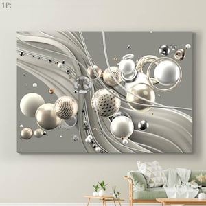 Abstract Wall Art Canvas, Grey Canvas Art, Modern abstract art, Multi panel canvas, Beautiful abstract background with balls and lines art