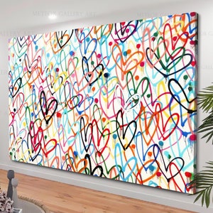 Bunter Liebesdruck, Streetartart, Liebesgeschenk, Urban Love Herz-Wand-Kunst, Abstrakte Leinwand-Liebe, Graffiti-Wand-Dekor, Straße auf Leinwand