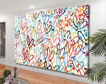 Impresión en lienzo de amor colorido, regalo de amor de arte callejero, arte de pared de corazón de amor urbano, amor en lienzo abstracto, decoración de pared de grafiti, calle sobre lienzo
