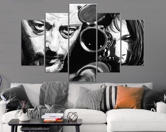 Leon Movie Canvas, Natalie Portman Jean Reno Gary Wall Art, Film Artwork, the professional art, Leon and Mathilda, natalie portman canvas