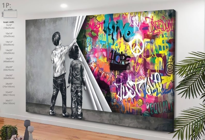 banksy wall art, banksy canvas painting, graffiti wall art, colorful canvas, Gifts for Boyfriend, Gifts for Husband, Gifts for Sister, Gifts for Wife, Anniversary Gifts, Birthday Gifts, Gifts for Couples, Gifts for Friends, Housewarming Gifts, Gifts