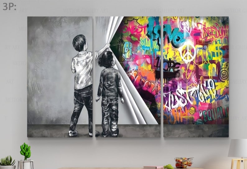 banksy wall art, banksy canvas painting, graffiti wall art, colorful canvas, Gifts for Boyfriend, Gifts for Husband, Gifts for Sister, Gifts for Wife, Anniversary Gifts, Birthday Gifts, Gifts for Couples, Gifts for Friends, Housewarming Gifts, Gifts