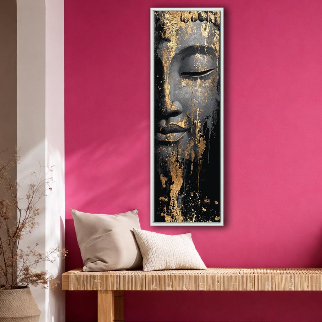 Buddha Canvas Wall Art, Black and Gold Zen Artwork, Luxury Vertical ...