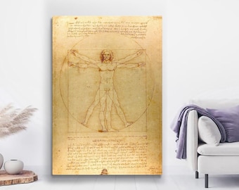 Arte de parede do Homem Vitruviano, arte de parede em tela enorme, decoração de parede do Homem Vitruviano, impressão de arte de Leonardo da Vinci, impressão em tela do Homem Vitruviano
