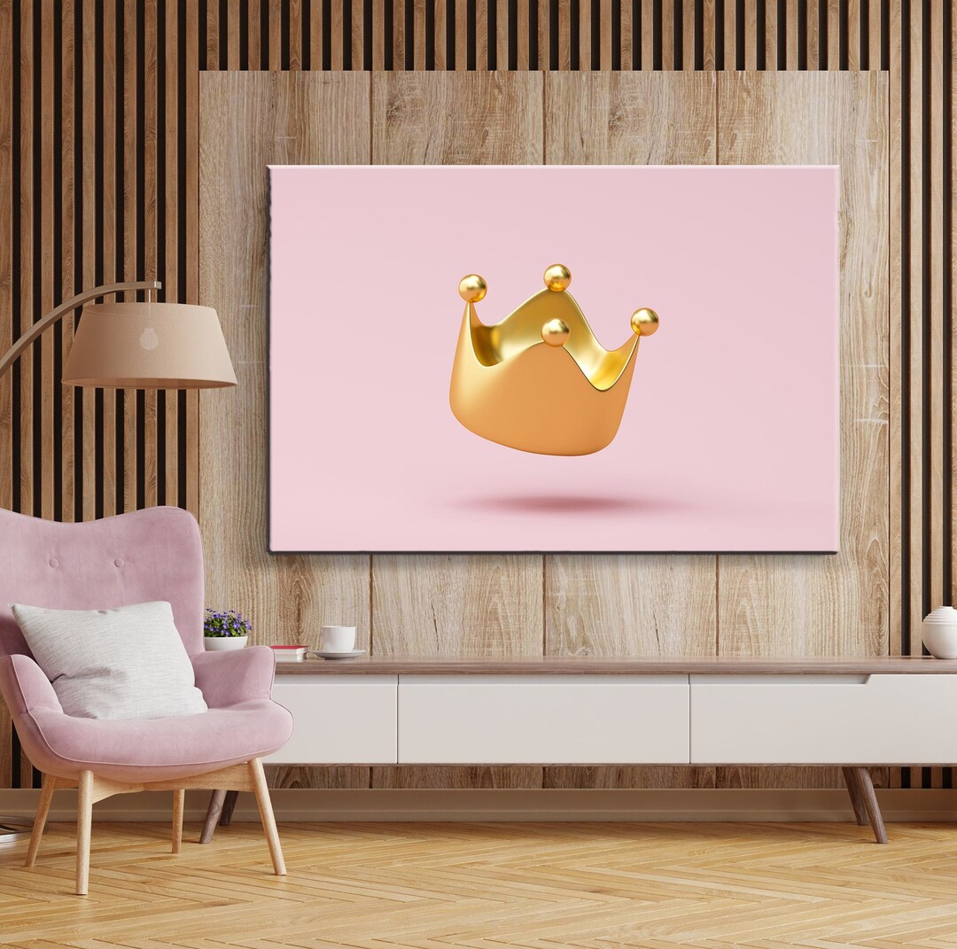 Gold Crown Prints Crown Wall Art, King and Queen Crown, Royal Pink Wall ...