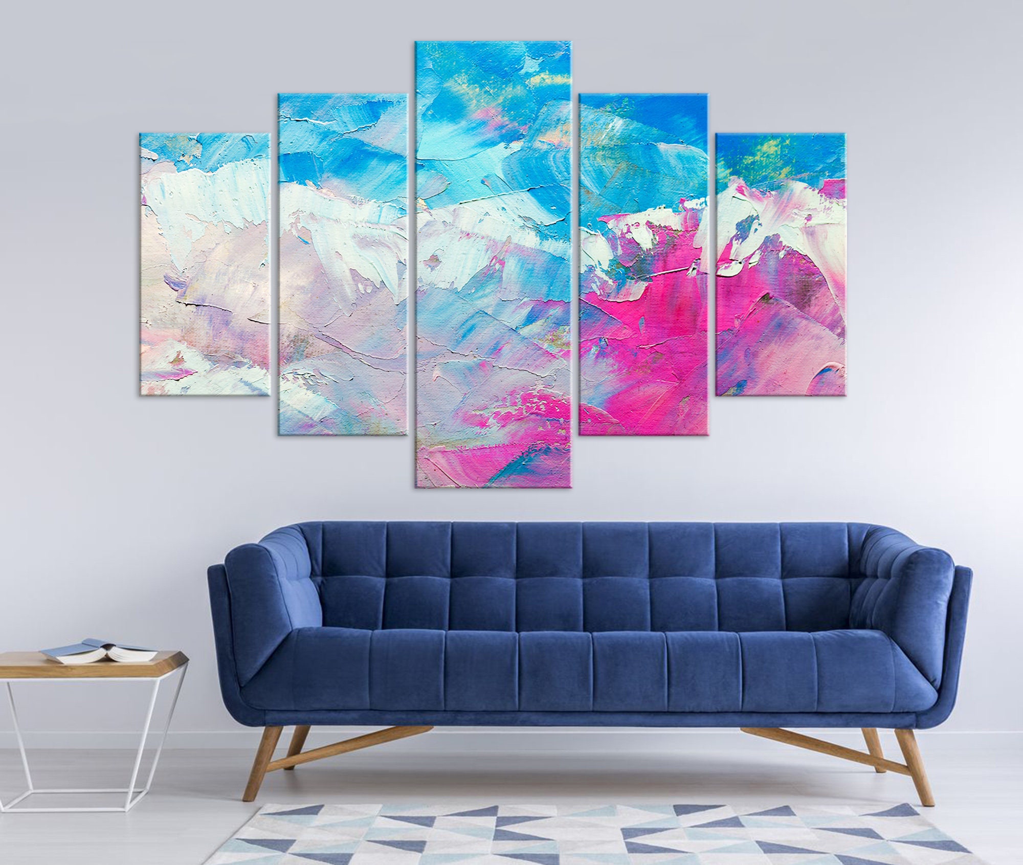 Pink Blue Abstract Wall Art Pink Blue Abstract Canvas Pink Etsy