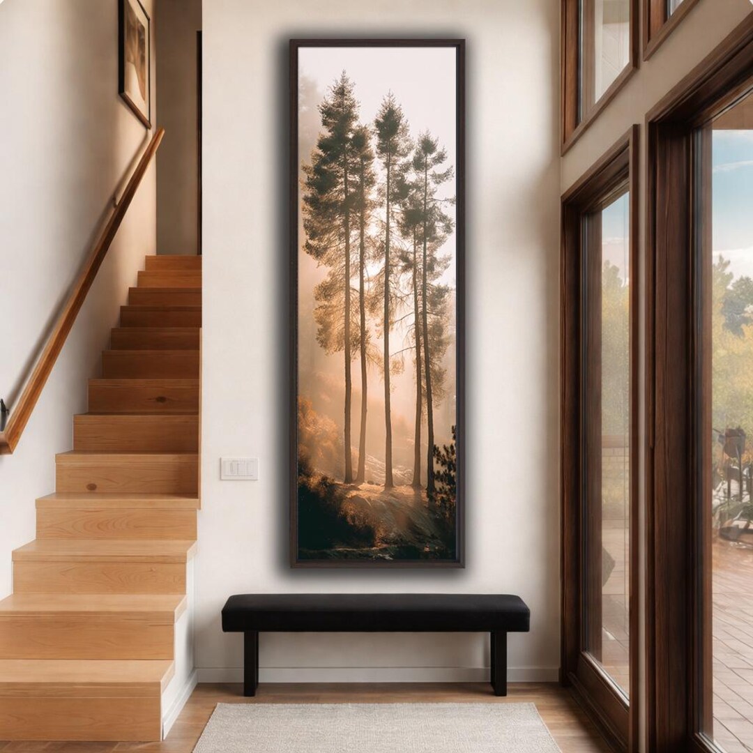Misty Pine Forest Canvas Wall Art, Vertical Nature Landscape Print ...