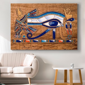 Egyptian wall art, Queen Nefertari Horus with Ra, Egyption Papyrus Canvas Print, Egyption Ethnic Ancient Egypt Pharaohs Contemporary Modern