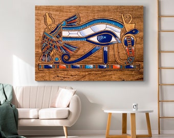 Egyptian wall art, Queen Nefertari Horus with Ra, Egyption Papyrus Canvas Print, Egyption Ethnic Ancient Egypt Pharaohs Contemporary Modern