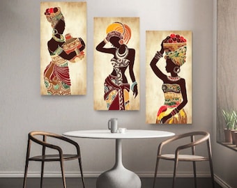 African Wall Art, African Art Decor, Black women art,Ethnic Print, African Painting,Local dress, African American Art,3 African women canvas
