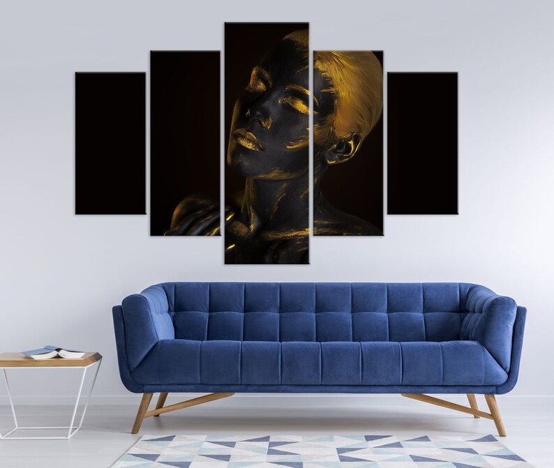 African Wall Art Black Woman Golden Print African Decor - Etsy