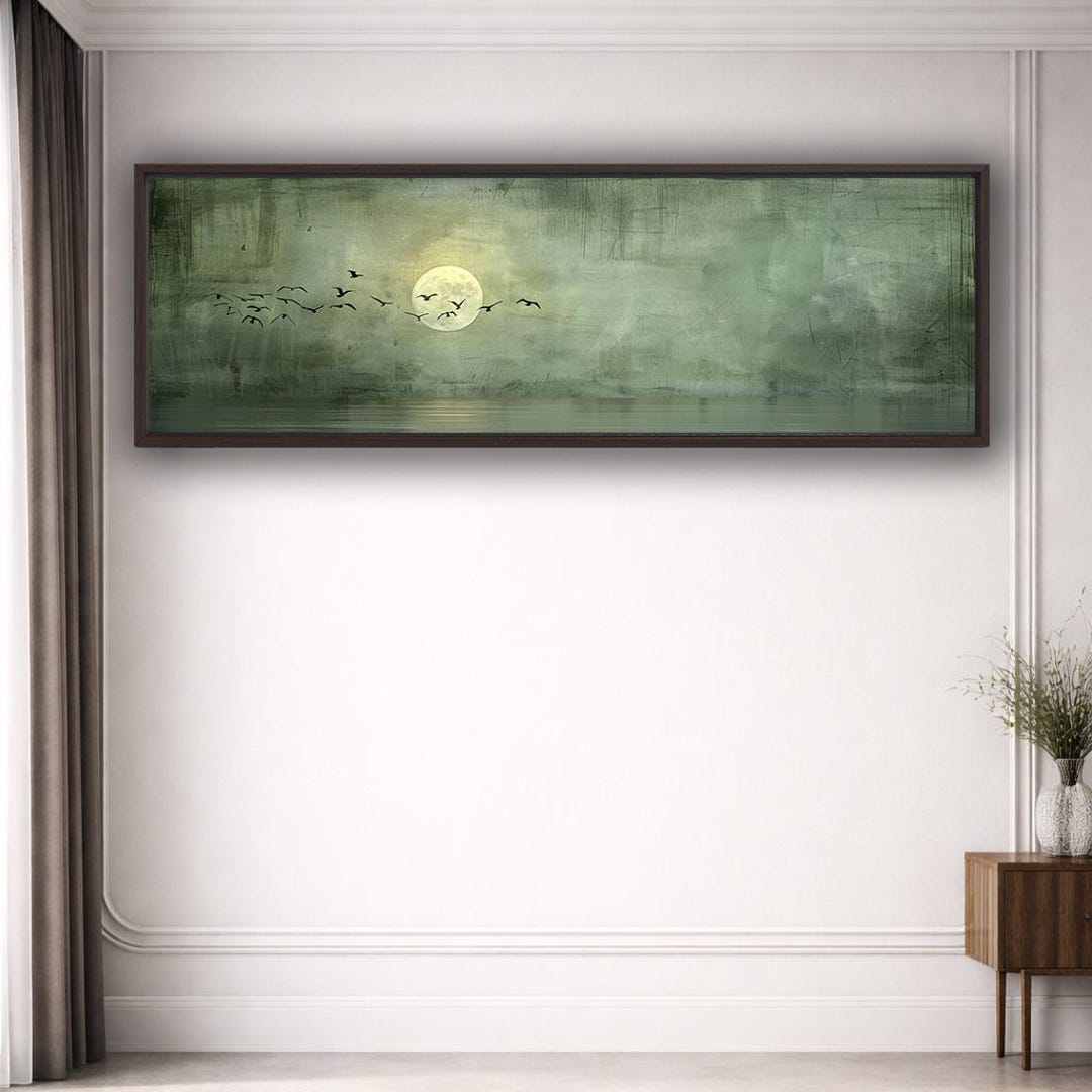 Minimalist Moon and Birds Canvas Wall Art, Abstract Serene Nature Print ...