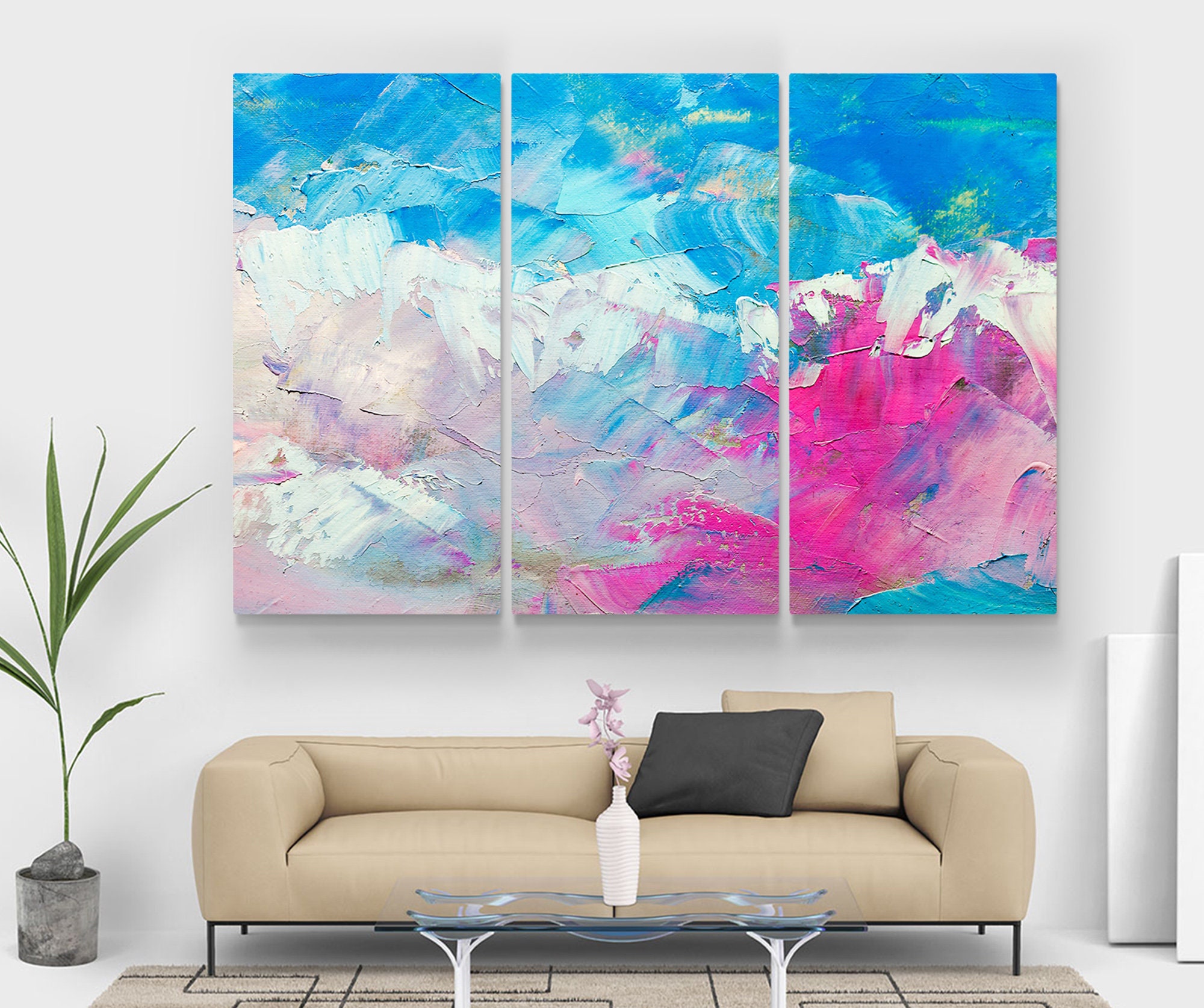 Pink Blue Abstract Wall Art Pink Blue Abstract Canvas Pink Etsy