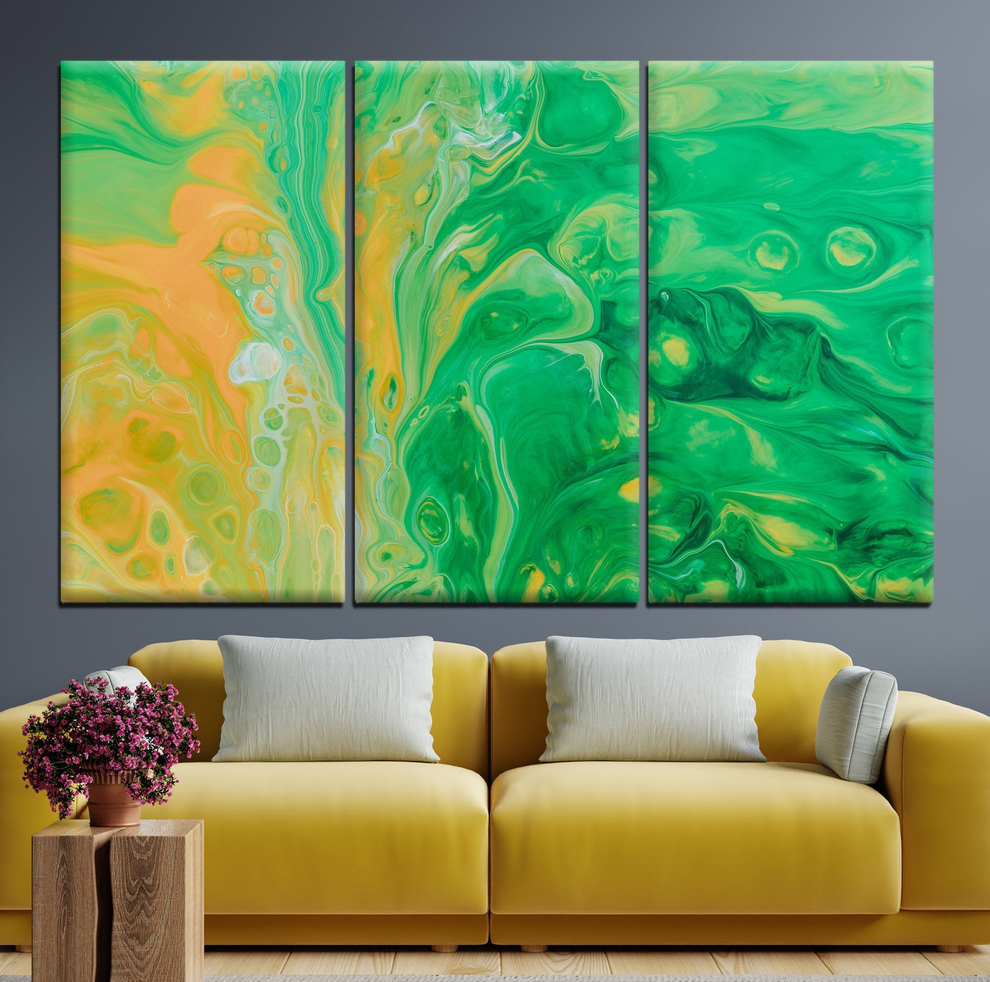 Green-yellow Abstract Creative Wall Art Marbling Look Vivid - Etsy UK
