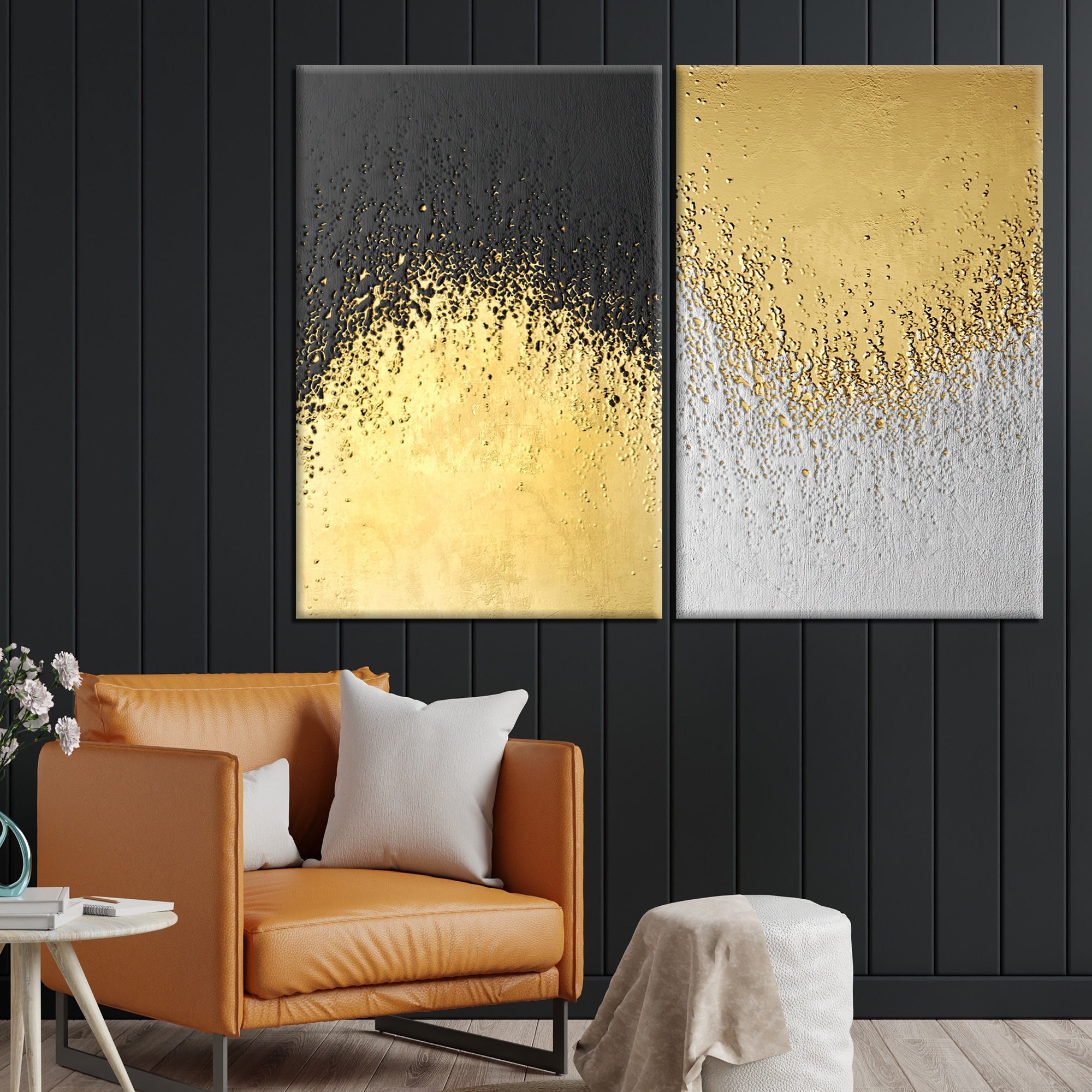 Creative Abstract Work,gold Leaf,luxury Decor,silver-black-yellow