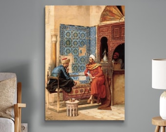 Lienzo de ajedrez para pared, Ajedrez de Osman Hamdi Bey, Dos hombres jugando al ajedrez, Impresión de ajedrez, Póster de ajedrez, Decoración para sala de estar, Lienzo de ajedrez