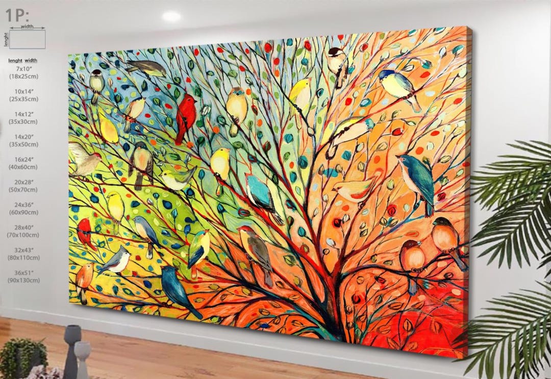 27 Birds Art Print, Birds Canvas Art, Colorful Wall Art, Colorful Bird ...