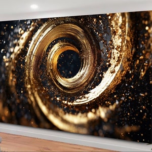 Abstract Gold Canvas, Swirl of Gold Wall Art, Black Gold Marble Canvas, Yellow Circle Painting, Home Wall Decoration, Oversize Canvas Art