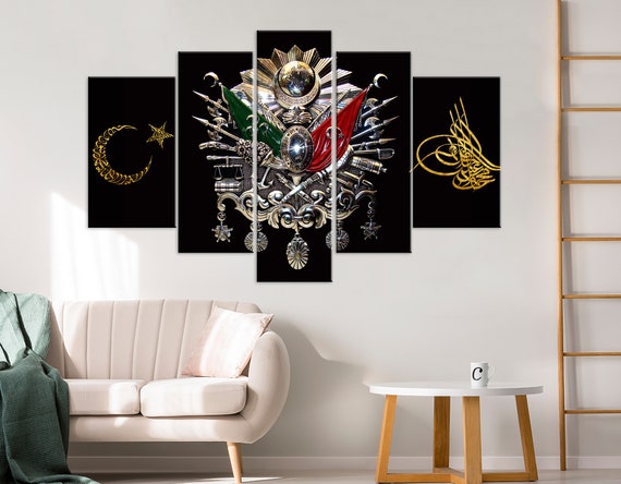Ottoman Wall Art, ottoman art, Turkish wall art, Osmanli Tugra, Living Room Decor, gift for turkish, turkish flag Black Print 5 canvas print