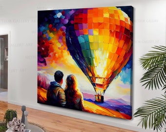 Romantic Couple Canvas Art, Romantic Couple wall art, Lovers Canvas, Love Heart Print, Balloon Wall Art, Modern Oversize Contemporary Art