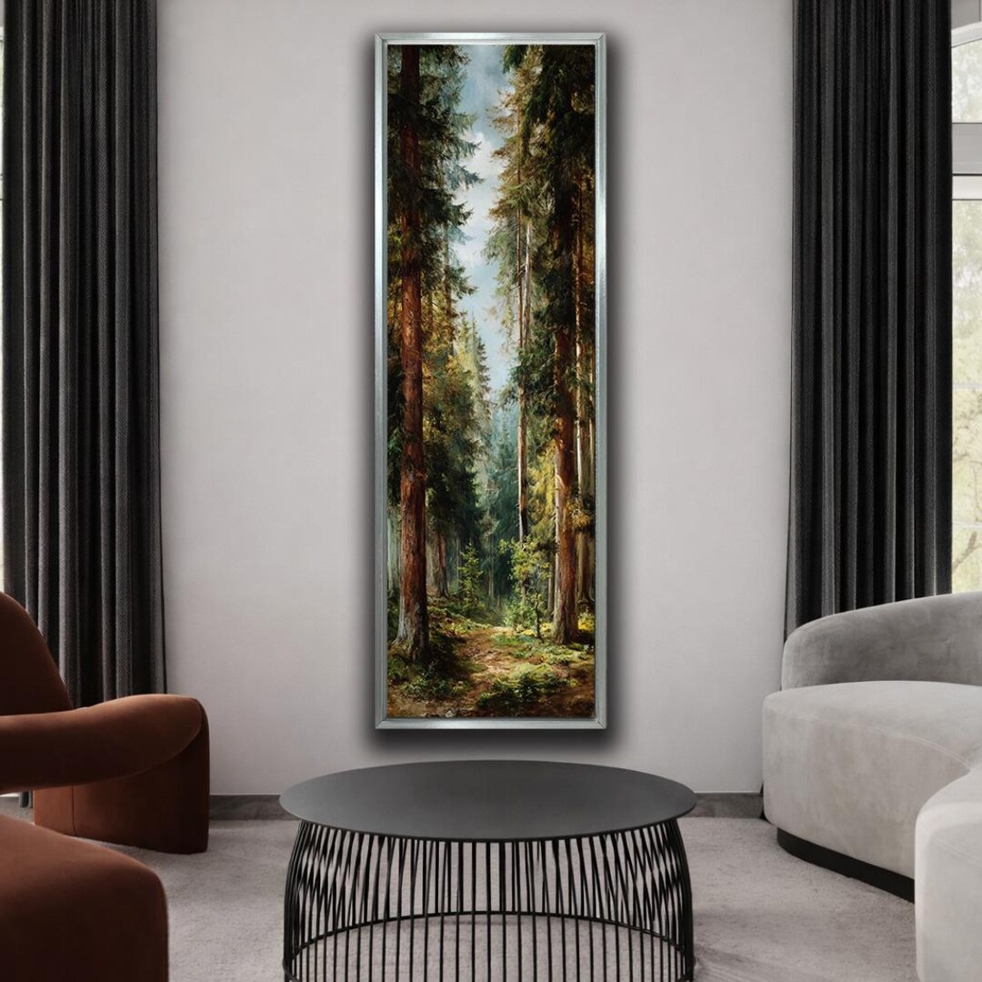 Forest Path Wall Art Vertical Canvas Print, Tall Pine Tree Landscape ...