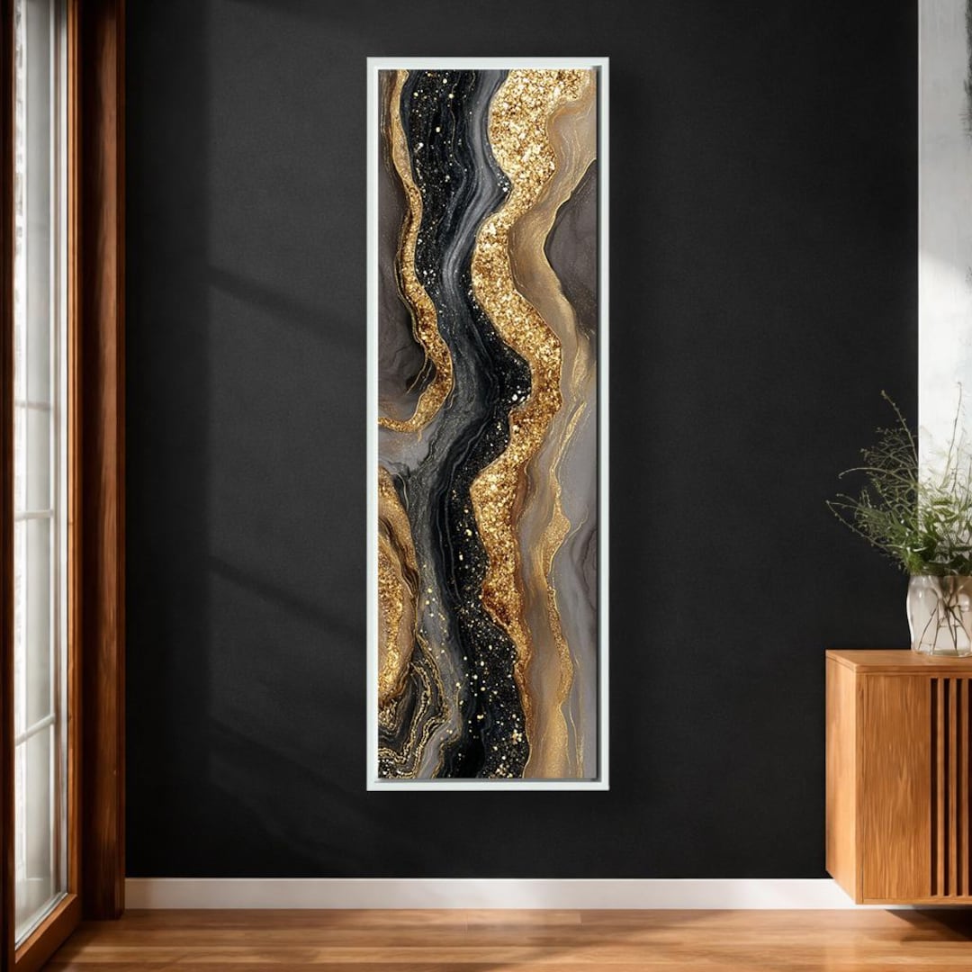 Black and Gold Abstract Canvas Wall Art, Luxury Marble Effect Painting ...